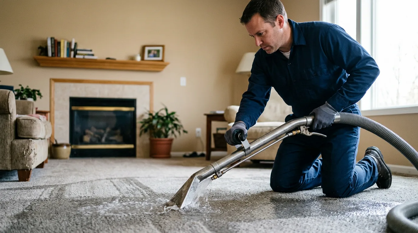 Water damage restoration technician working near Strong, ME